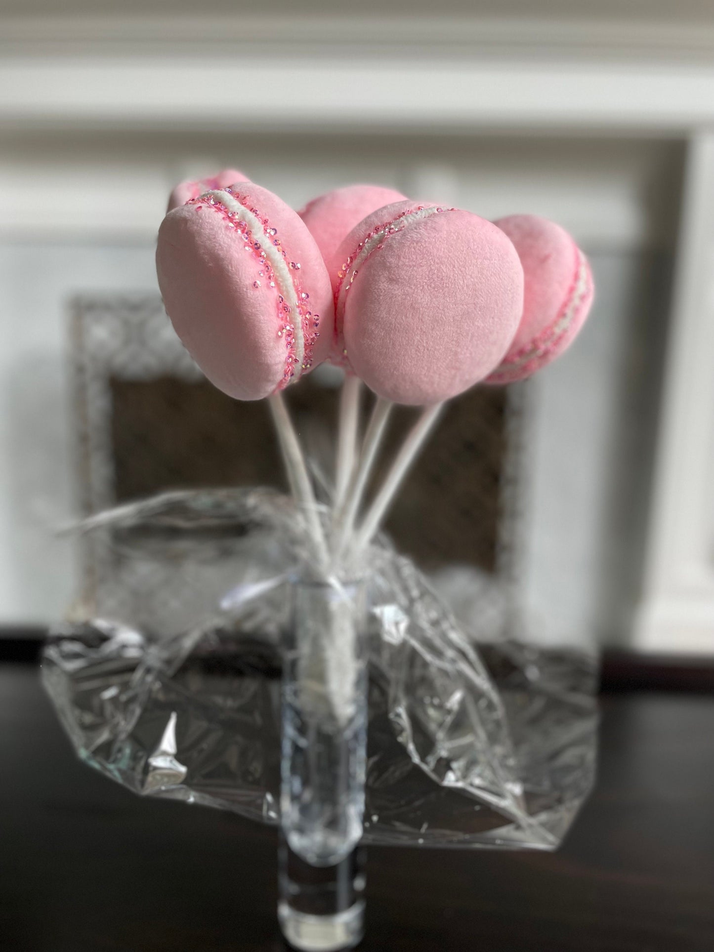4” Macaroons with sprinkles ornament. Set of 6. Pink.