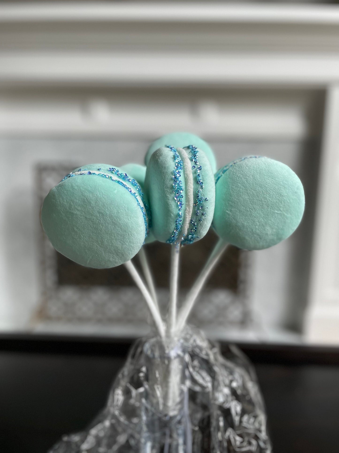 4” Macaroons with sprinkles ornament. Set of 6. Blue.