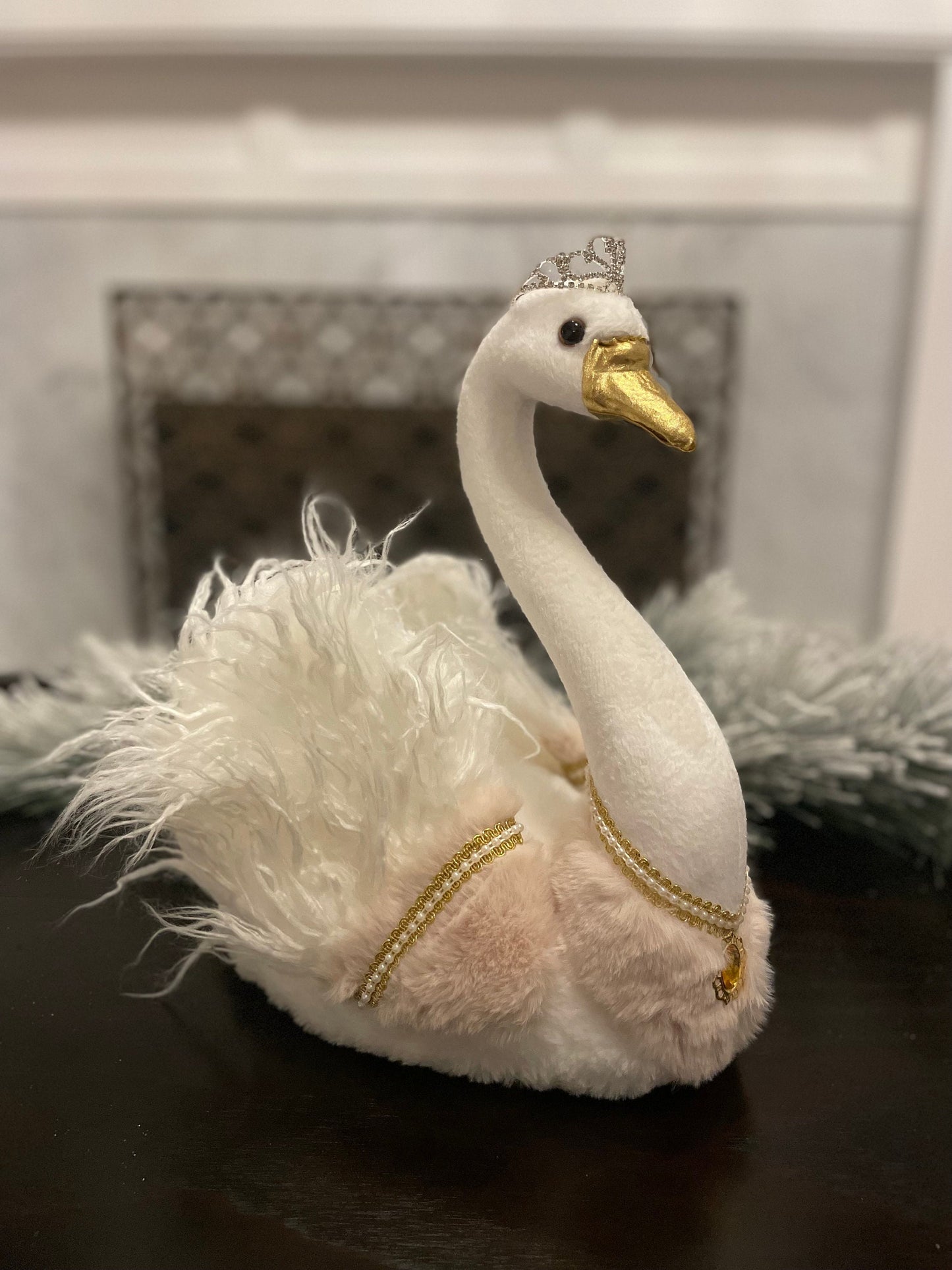 14"H x 14” L Swan blush beauty. Mark Roberts.