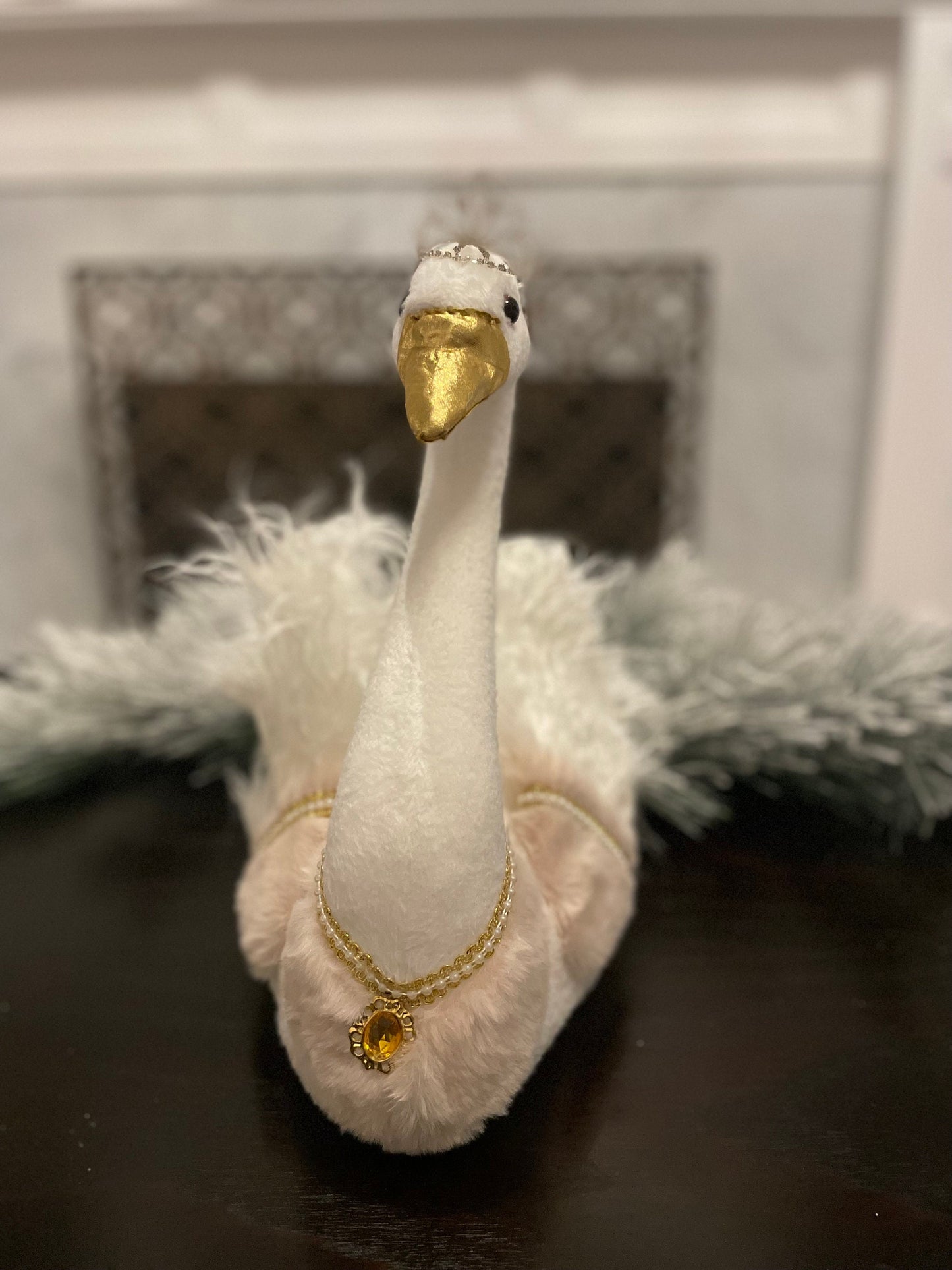 14"H x 14” L Swan blush beauty. Mark Roberts.
