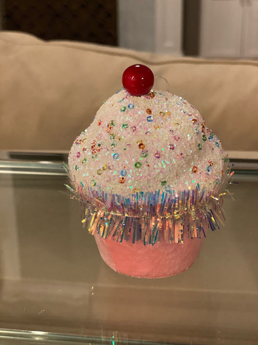 5" Cupcake pink with sprinkles ornament