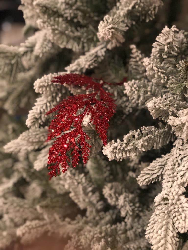 13" glitter cedar pick, red set of 12