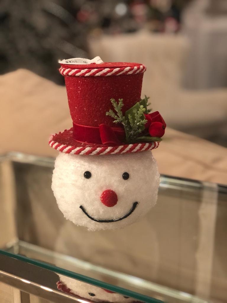 7" frosted candy cane snowman ornament