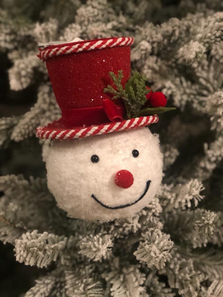 7" frosted candy cane snowman ornament