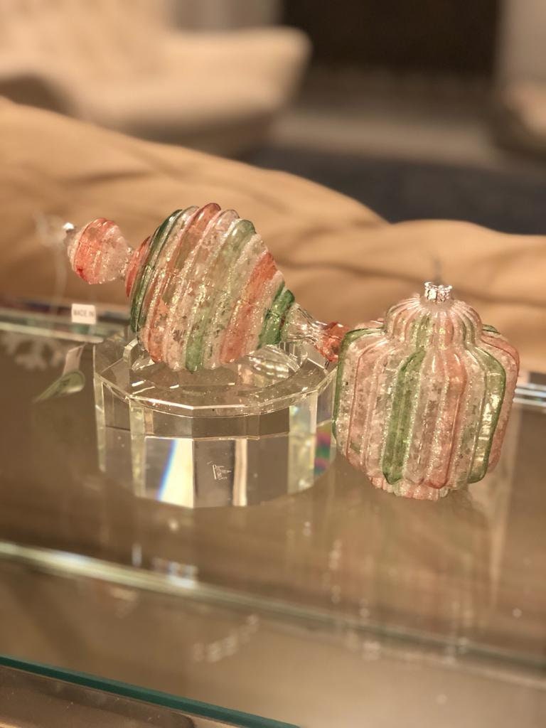 4-6"glass candy stripe finial ornaments set of 2
