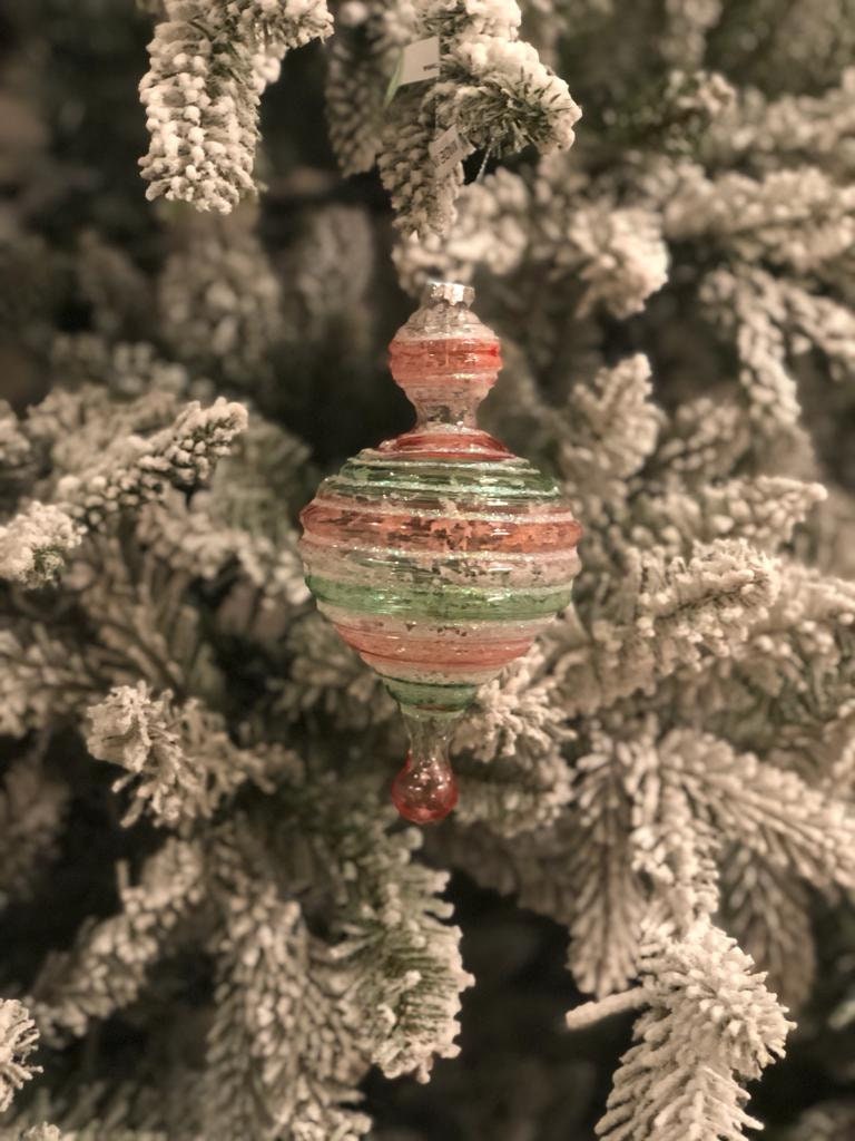 4-6"glass candy stripe finial ornaments set of 2