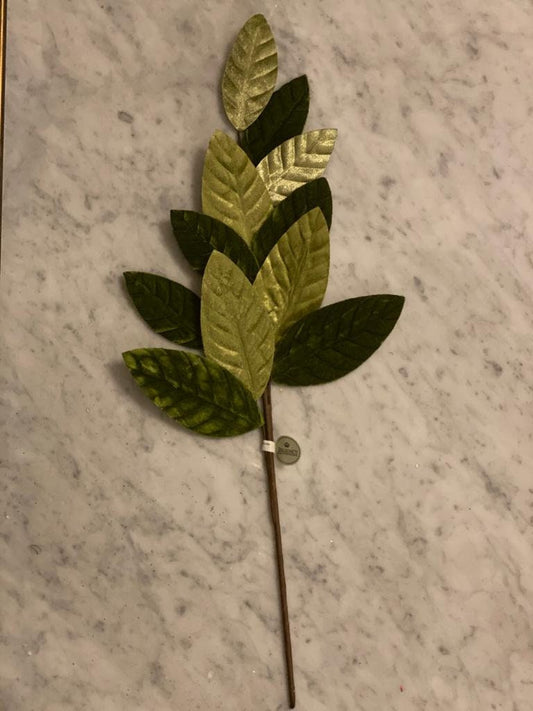 26" velvet magnolia leaf spray green
