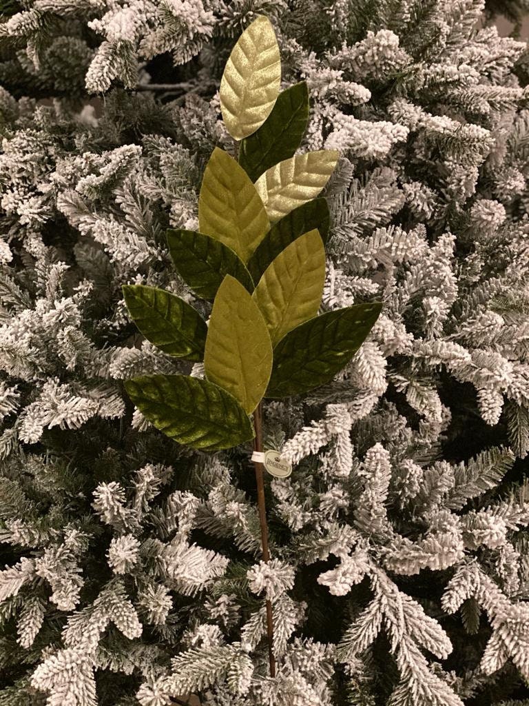 26" velvet magnolia leaf spray green