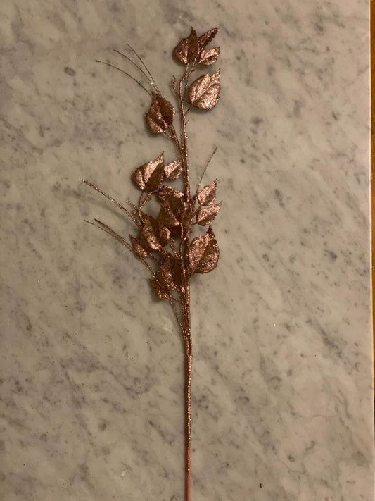 30"glitter/sequin rose leaf/grass spray