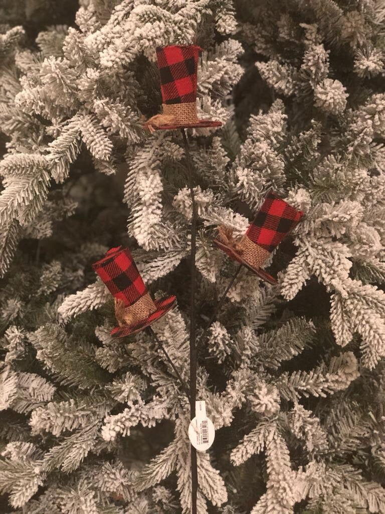 27"fabric check snowman hat x3 spray, red, black