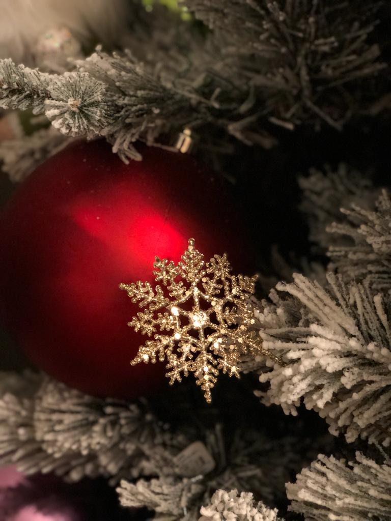 SET of 12. 10"plastic glitter snowflake pick (4"diameter) gold.