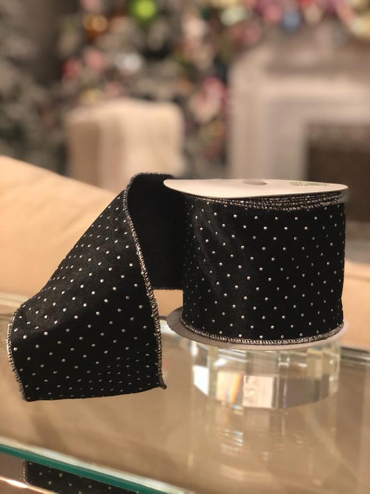 4"x10 yard metallic dot velvet wired ribbon*