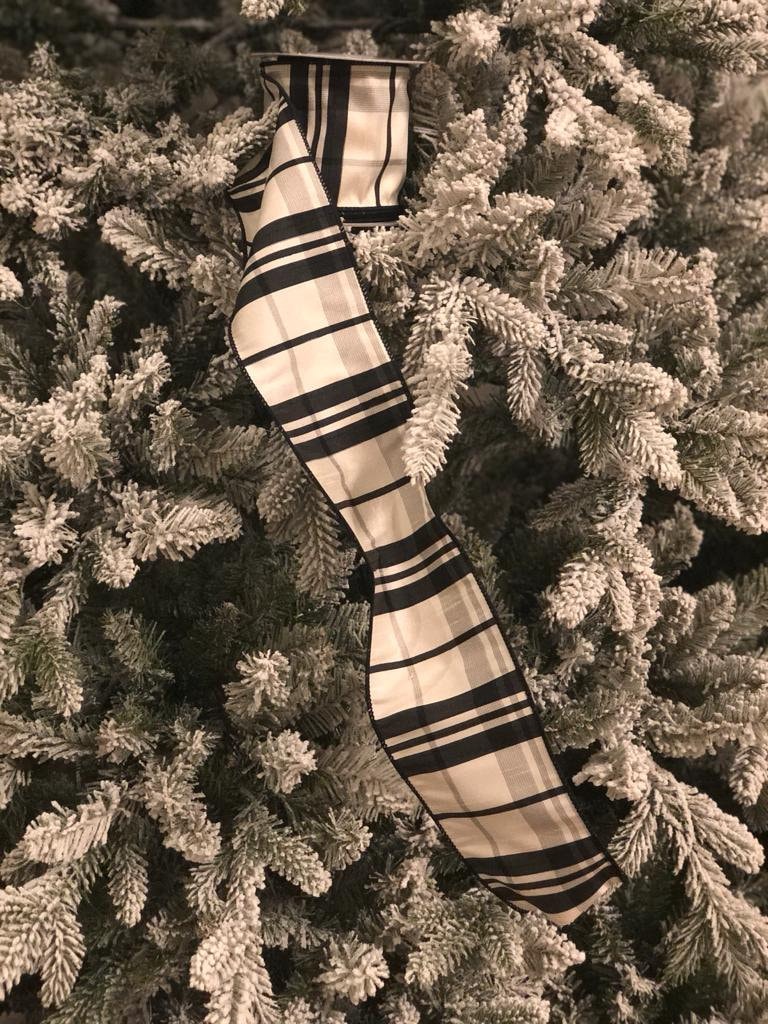 4”x10 yard dupion plaid wired designer ribbon black/white*