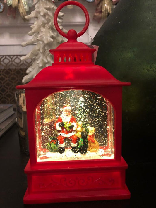 8.5" dogs visiting santa lighted water lantern*