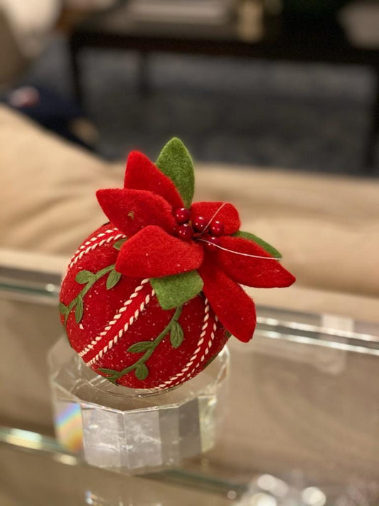 5"felt vine poinsettia ball ornament. Set of 2.