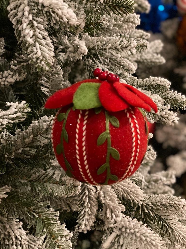 5"felt vine poinsettia ball ornament. Set of 2.
