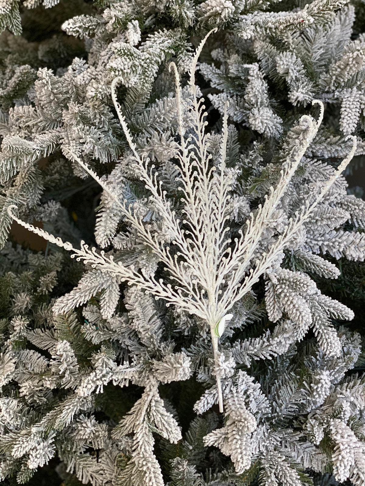 21" glitter/sequin dragon fern bush white