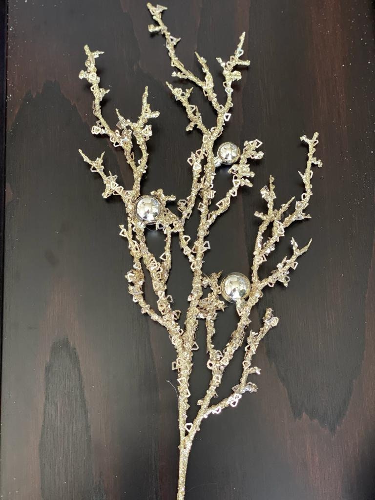 25" glitter twig/sequins/vp ball spray