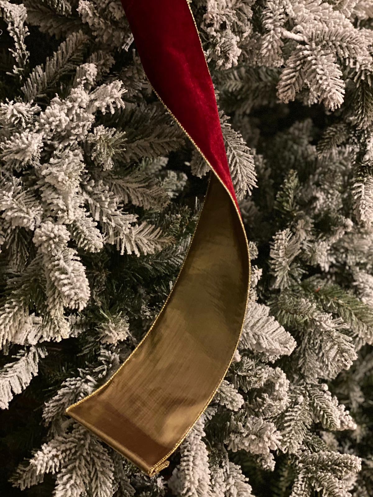 4"x10 yds. deluxe velvet gold back ribbon, burgundy, gold