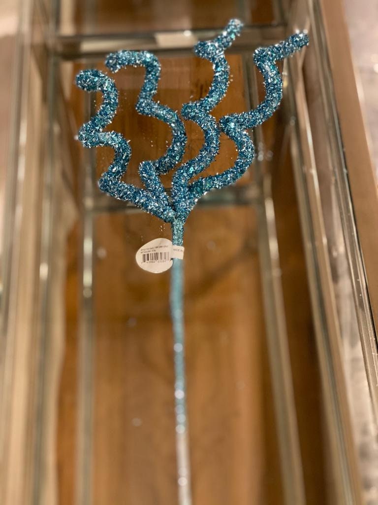 20" glitter tinsel tube curly spray iced blue candy