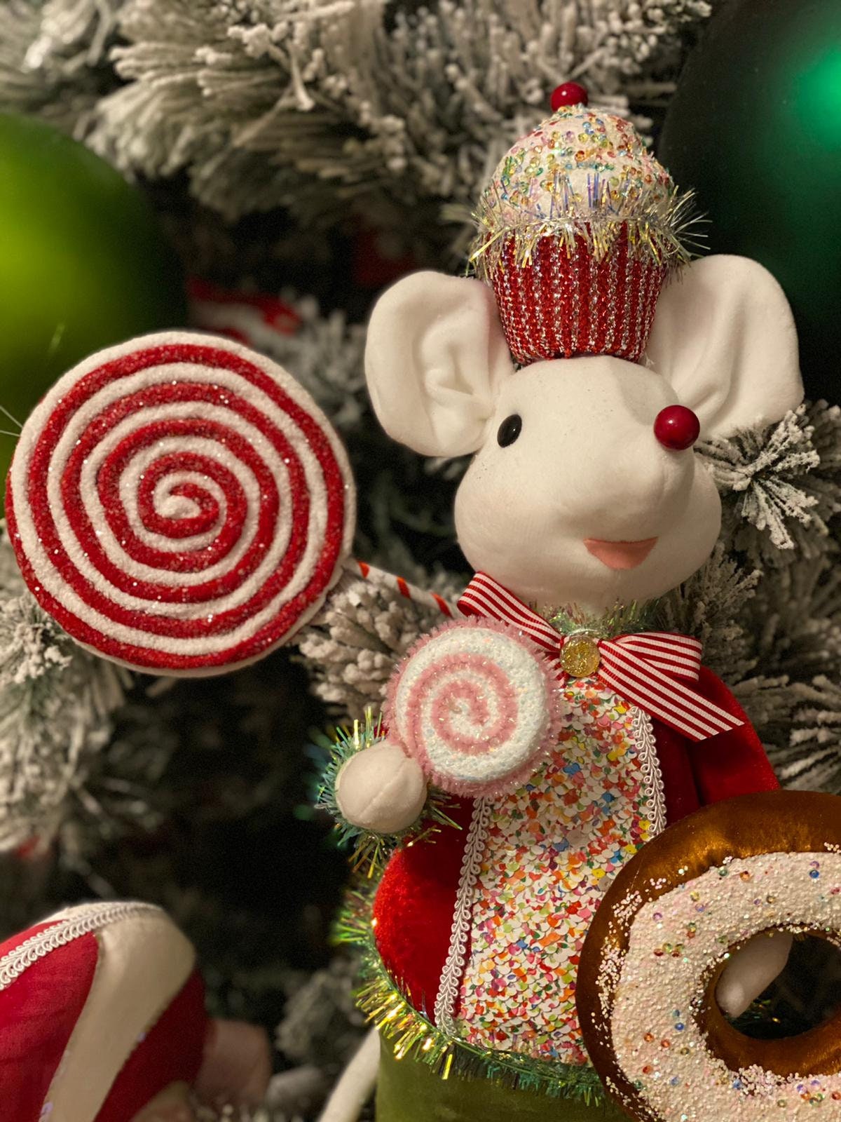 15" frosted felt lollipop pick, red, white