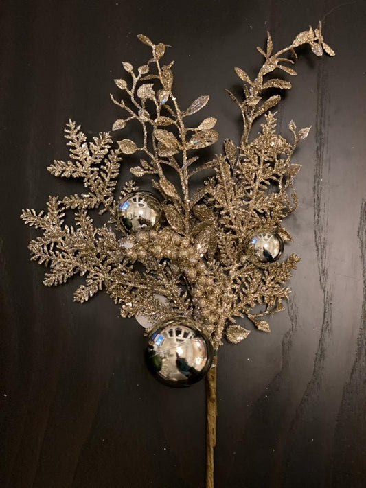 18"glitter smilax/berry/fir vp ball spray champagne