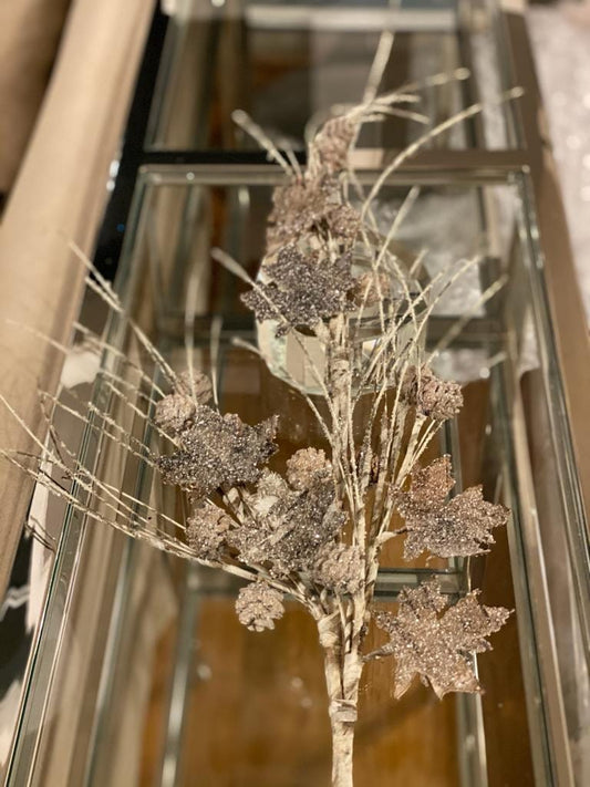 34" birch/mtl maple leaf & cones spray