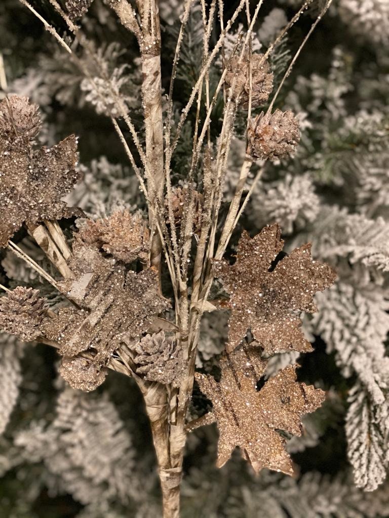34" birch/mtl maple leaf & cones spray