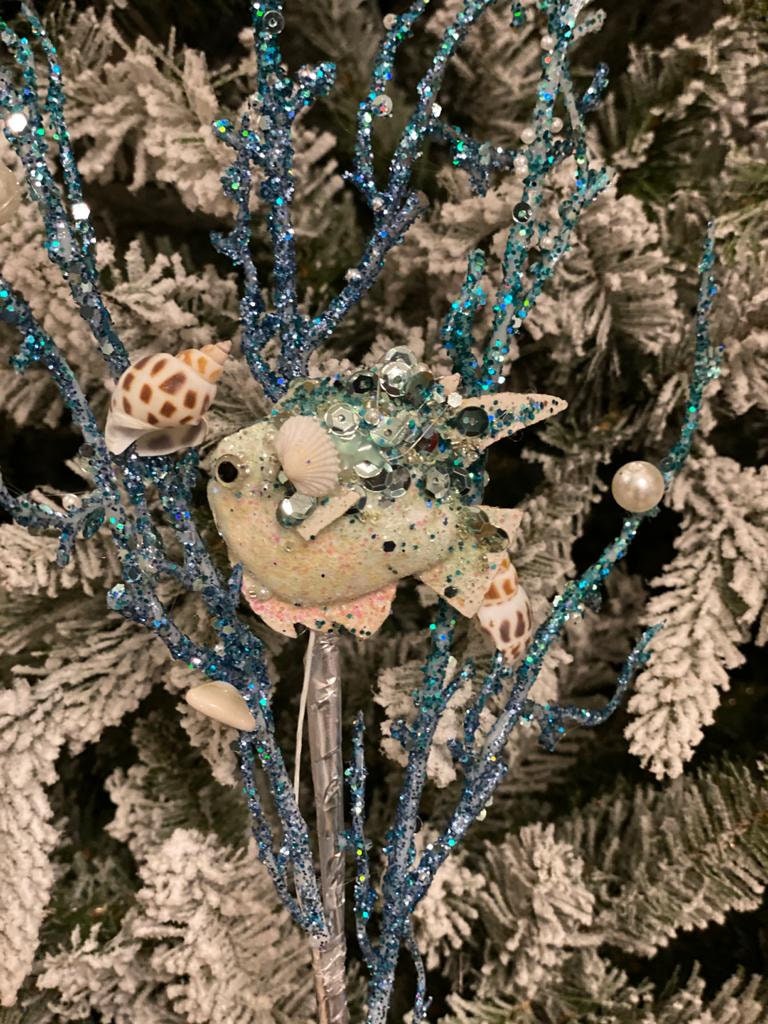 32"glitter/sequin coral branch w/shell and fish