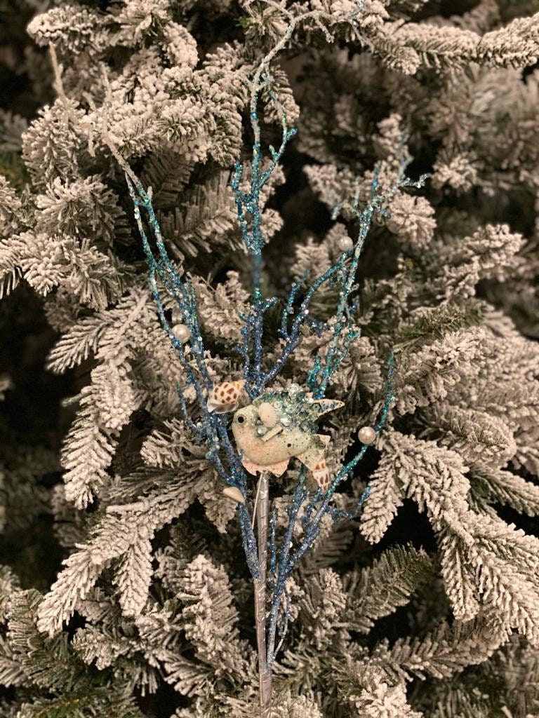 32"glitter/sequin coral branch w/shell and fish