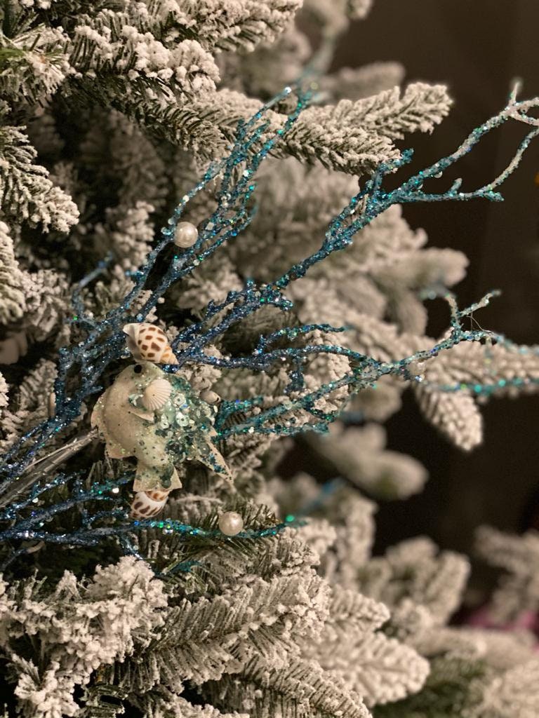 32"glitter/sequin coral branch w/shell and fish