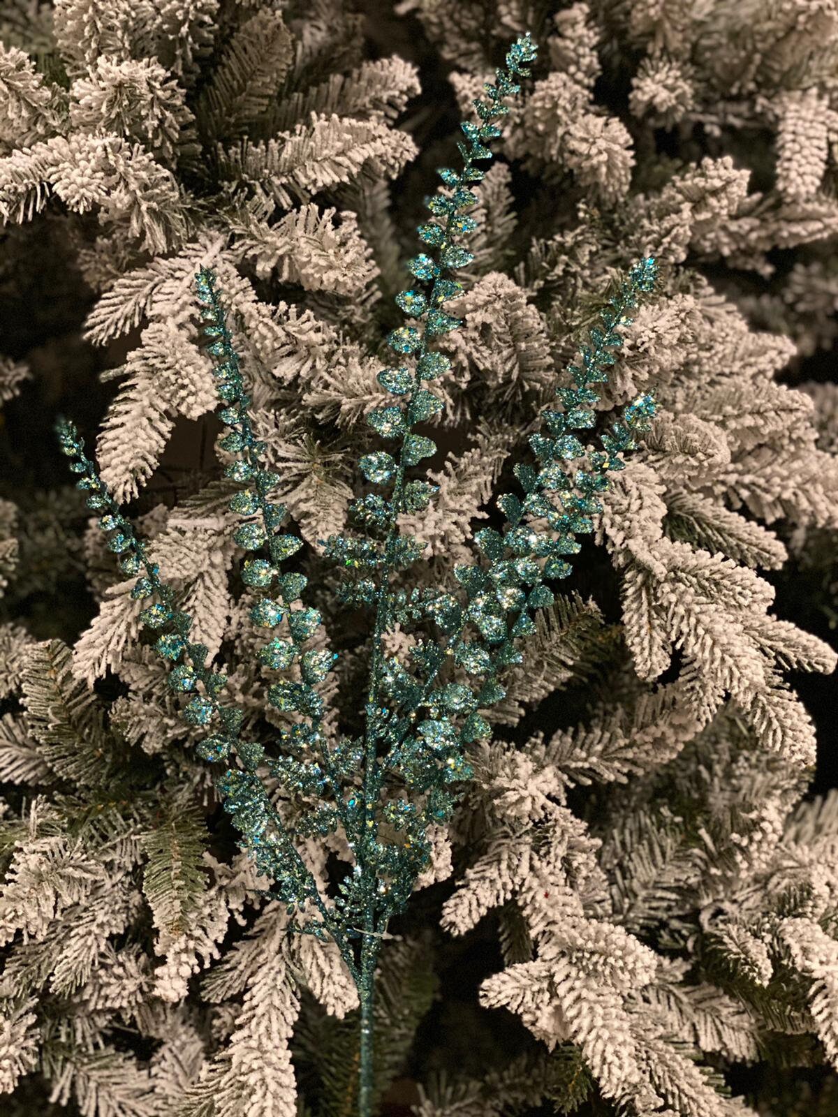 26"glitter plastic ladder fern spray peacock