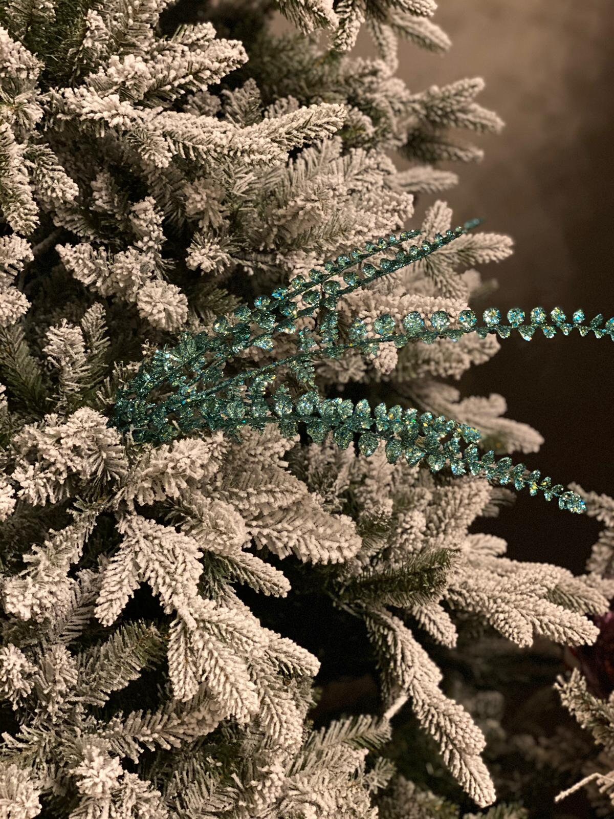 26"glitter plastic ladder fern spray peacock