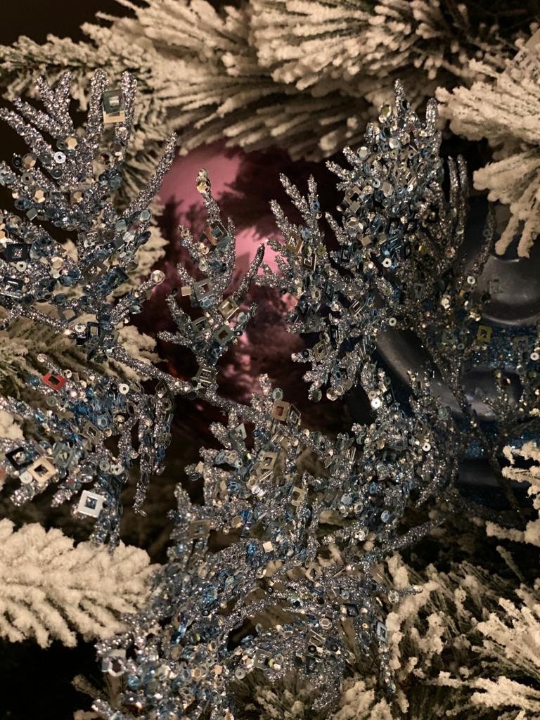 25” glitter/sequin cedar spray blue gray
