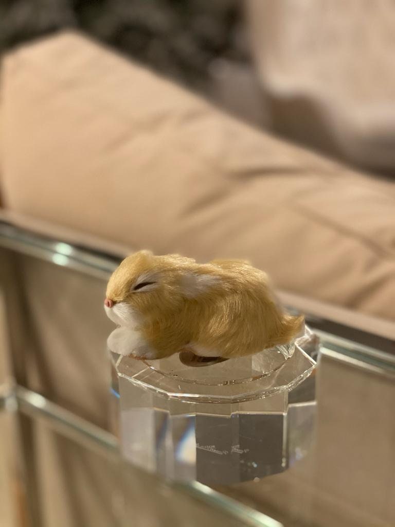 5"sleeping fur rabbit ornament beige