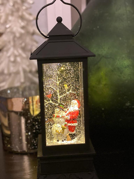 11" Santa and snowman lighted water lantern*