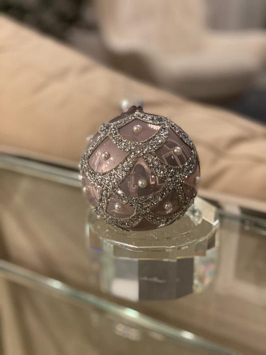 4"glass glitter scallop/pearl ball ornament