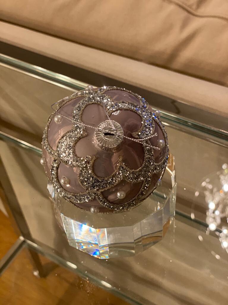 4"glass glitter scallop/pearl ball ornament