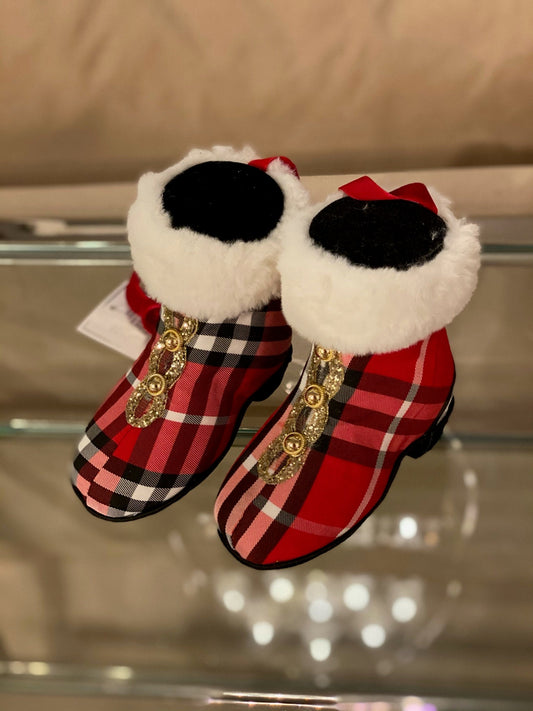 22"Plaid/fur boots