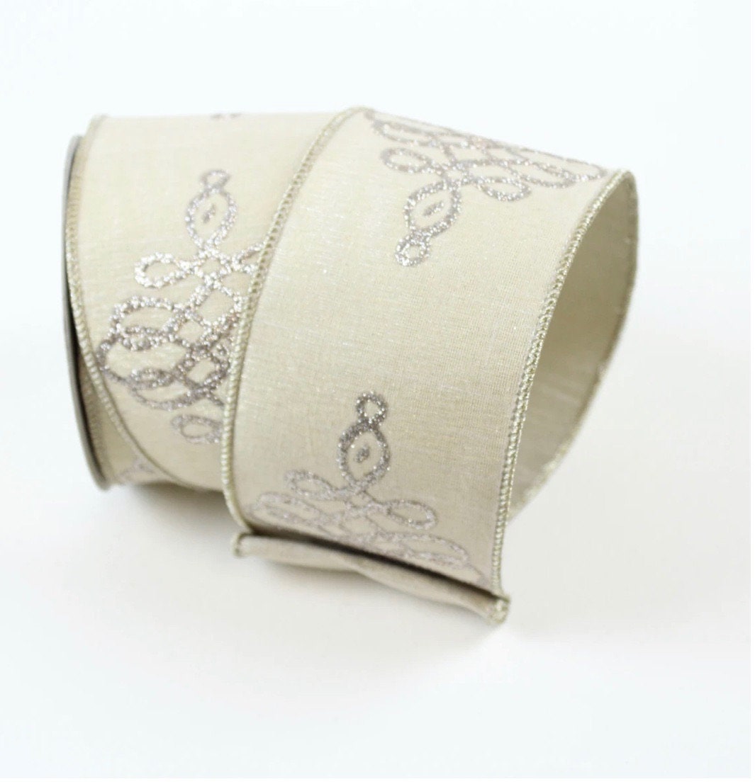 3”x10 yards Christmas scroll platinum farrisilk
