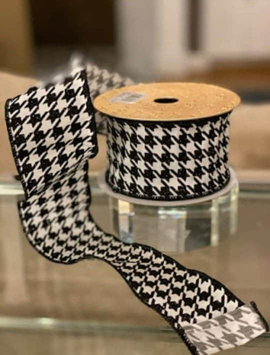 2.5 x 10 yds Hounds tooth ribbon black and white*