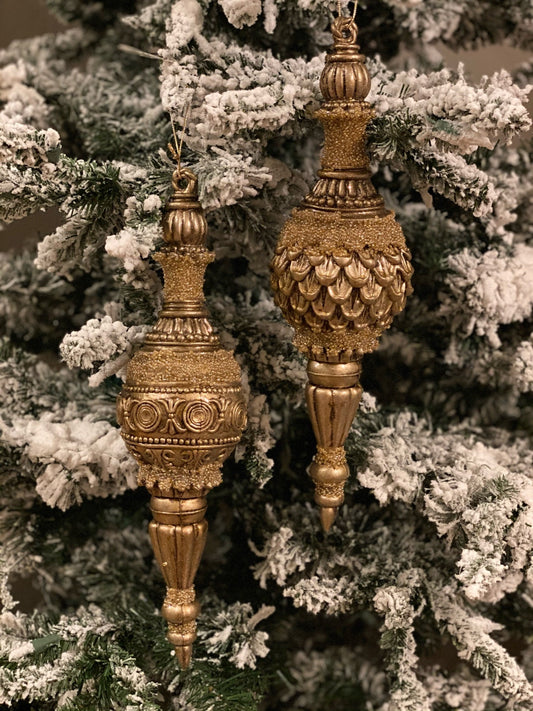 16" Glitter beaded finial ornaments, set of two sold together.