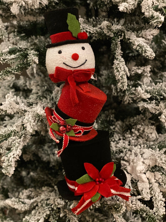 18" Felt stack snowman with poinsettia