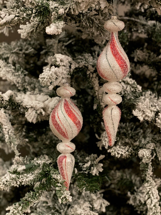 11”-12” Glass sugar peppermint finial ornament, assortment of 2 pieces sold together.