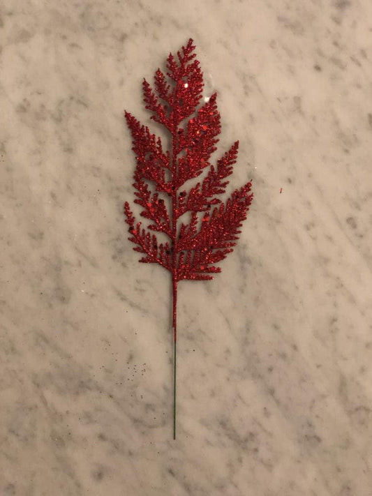 13" glitter cedar pick, red set of 12