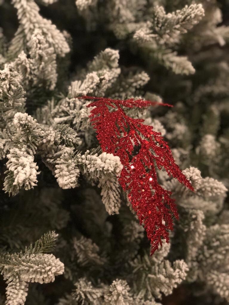 13" glitter cedar pick, red set of 12
