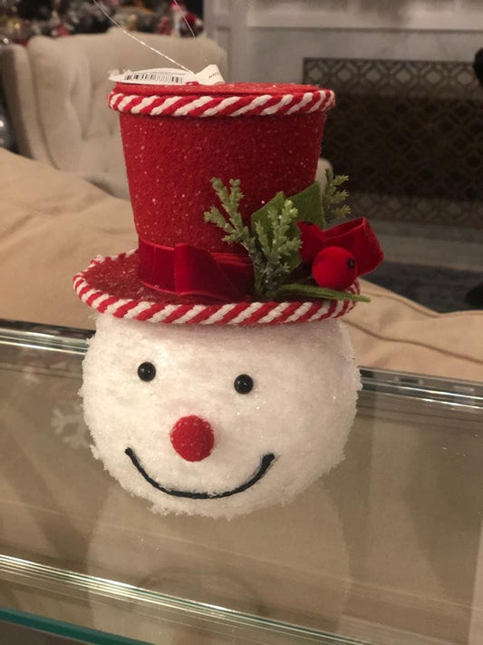 7" frosted candy cane snowman ornament