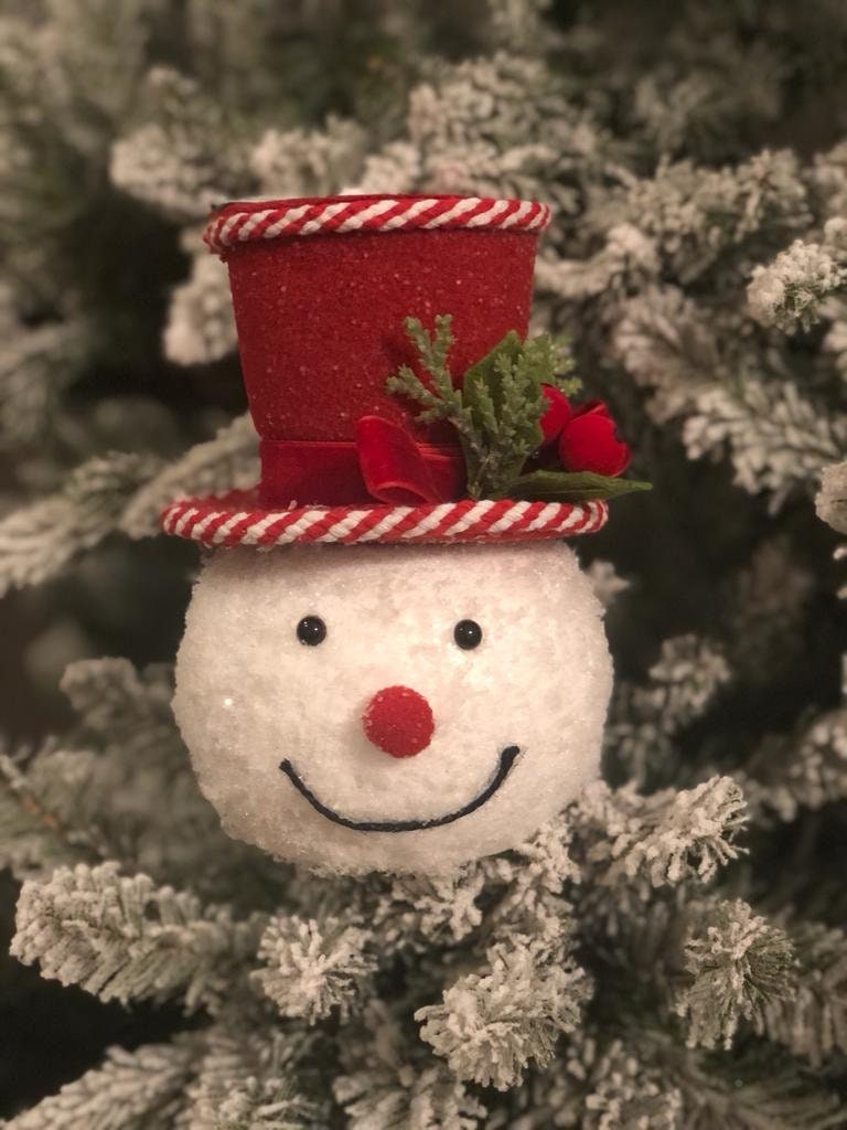 7" frosted candy cane snowman ornament