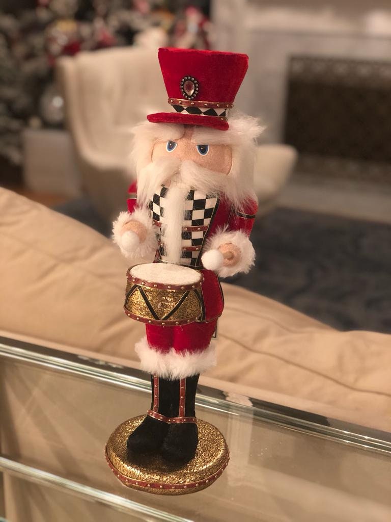 16"velvet, harlequin (Nutcracker style) soldier & drum