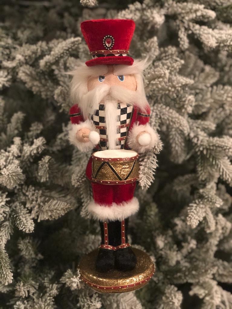 16"velvet, harlequin (Nutcracker style) soldier & drum